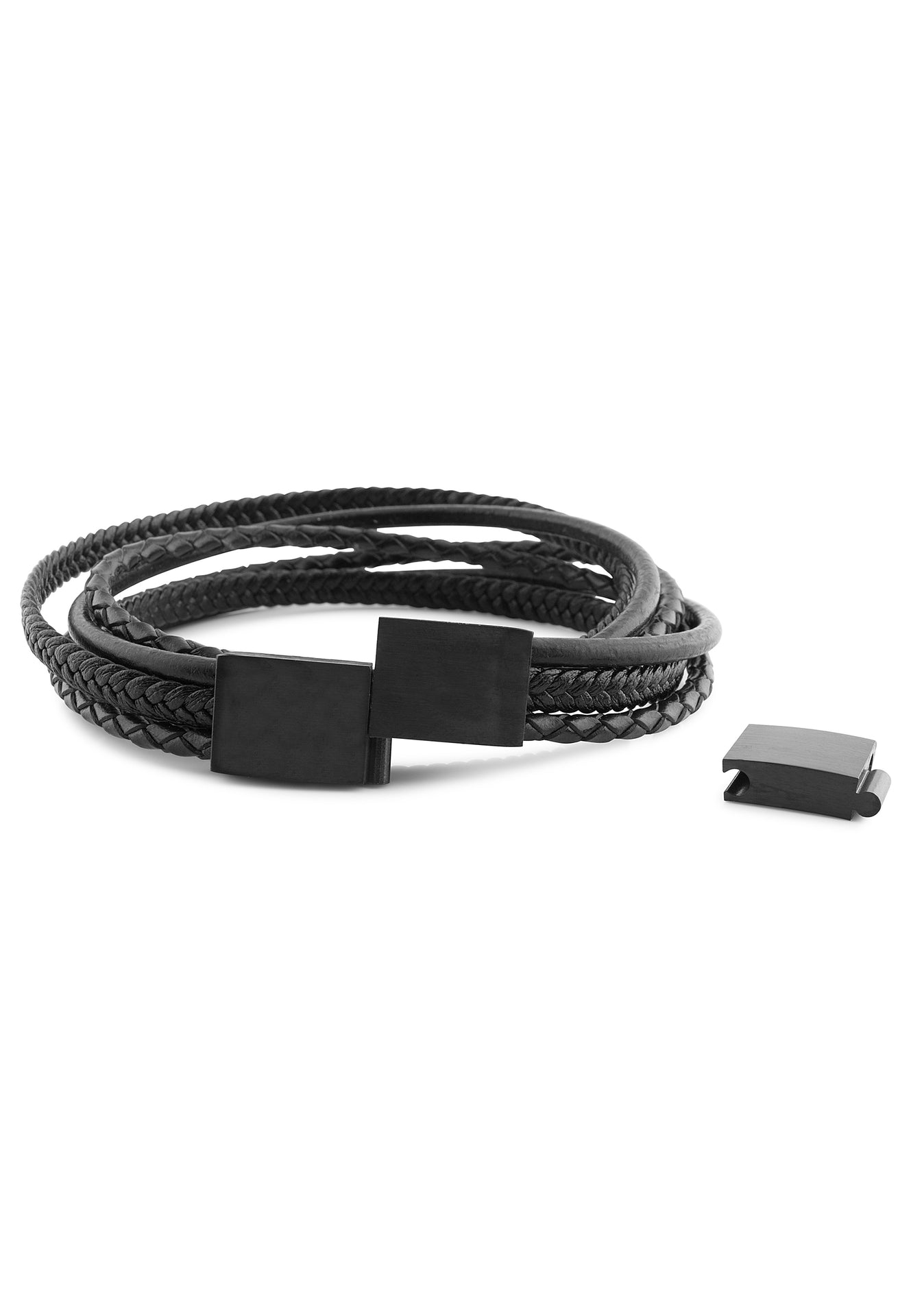 AK-B-AMB-01-Akitsune-Ambush-Synthetic-Leather-Bracelet-Matte-Black-Black-Wraped