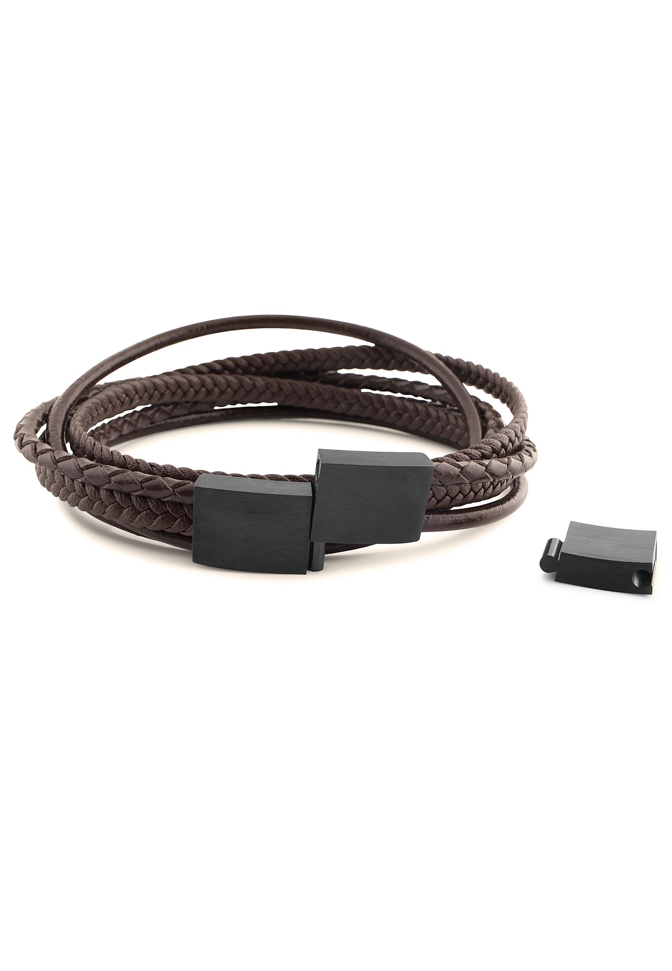 AK-B-AMB-02-Akitsune-Ambush-Synthetic-Leather-Bracelet-Matte-Black-Brown-Wraped