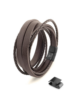AK-B-DAR-02-Akitsune-Dark-Matter-Synthetic-Leather-Bracelet-Matte-Black-Brown-Vegan