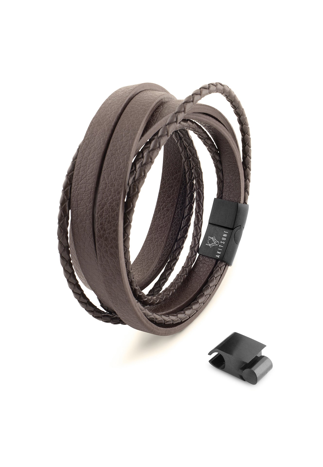 AK-B-DAR-02-Akitsune-Dark-Matter-Synthetic-Leather-Bracelet-Matte-Black-Brown-Vegan