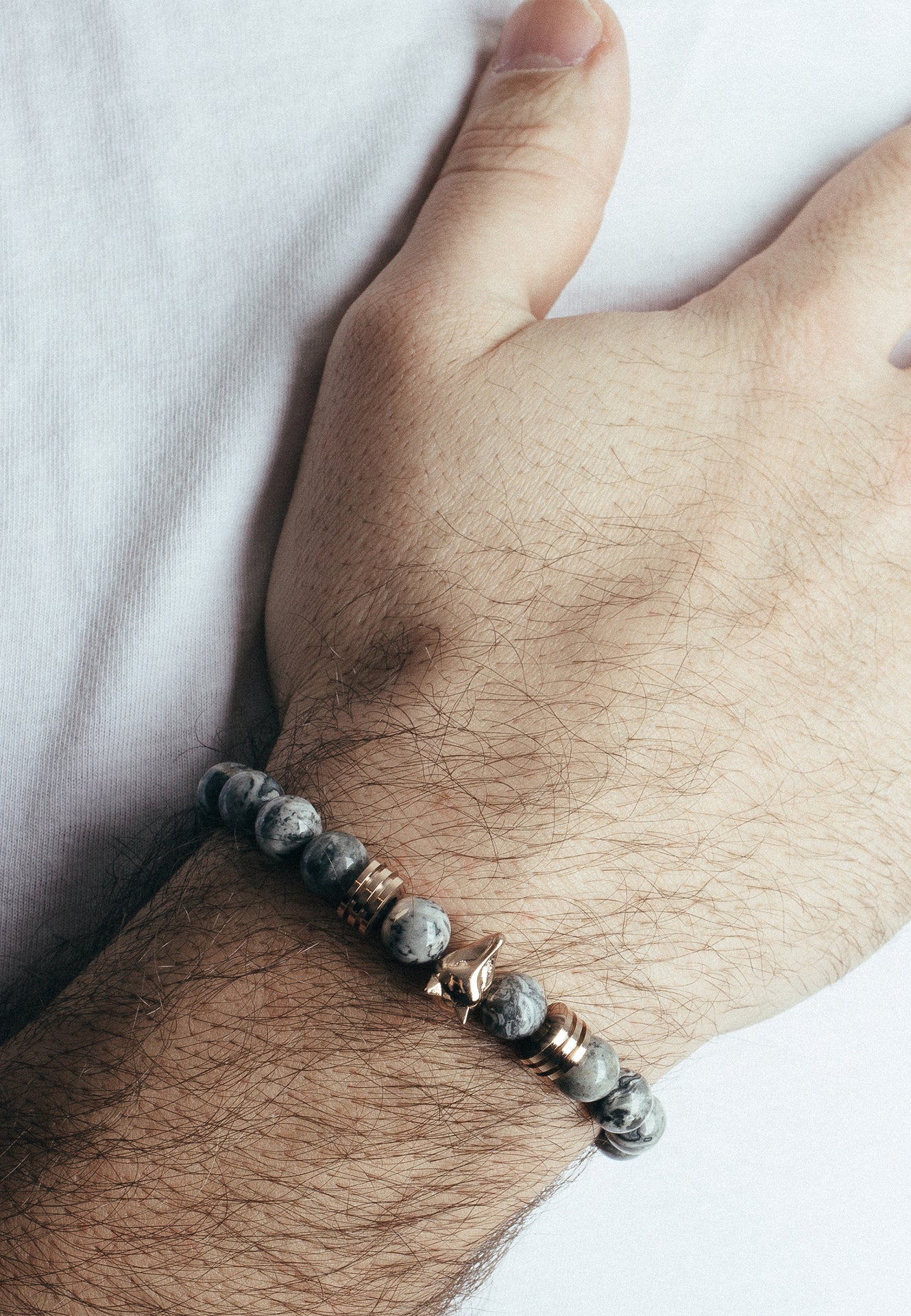 AK-B-OBS-03-Akitsune-Obsidian-Beaded-Bracelet-Fox-Rose-Gold-Grey-Model-2-5x4