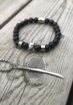 AK-B-OBS-06-Akitsune-Obsidian-Beaded-Bracelet-Fox-Silver-Black-Mood