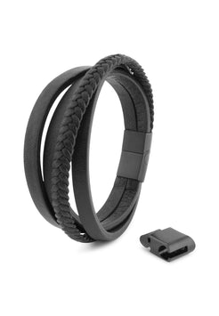 AK-B-PAT-01-Akitsune-Pathfinder-Synthetic-Leather-Bracelet-Matte-Black-Black-Front