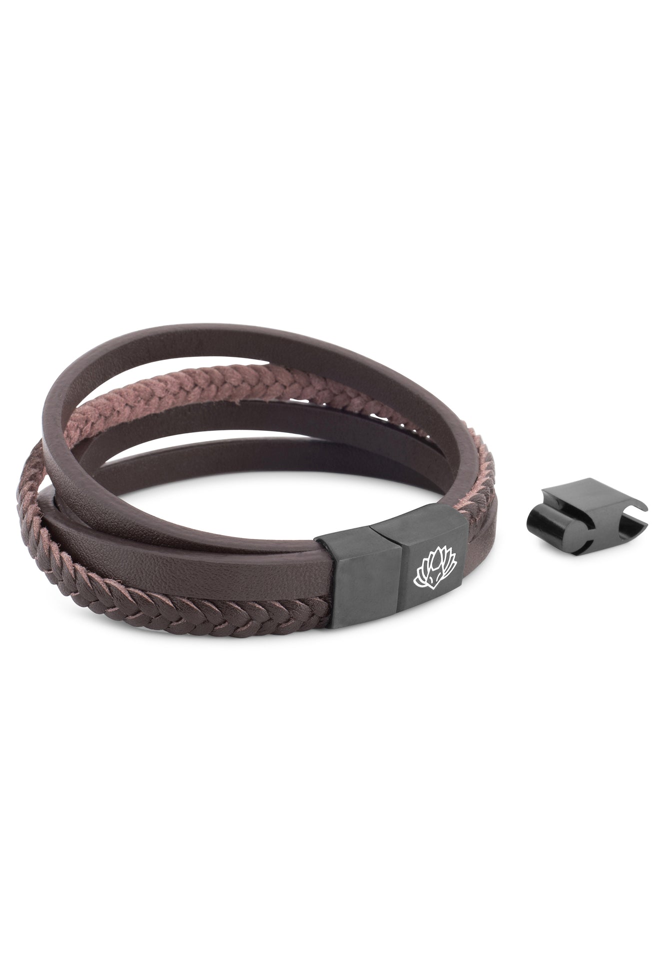 AK-B-PAT-02-Akitsune-Pathfinder-Synthetic-Leather-Bracelet-Matte-Black-Brown-Back