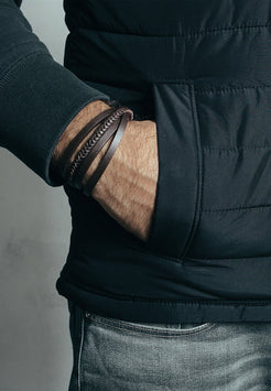 AK-B-PAT-02-Akitsune-Pathfinder-Synthetic-Leather-Bracelet-Matte-Black-Brown-Model-2