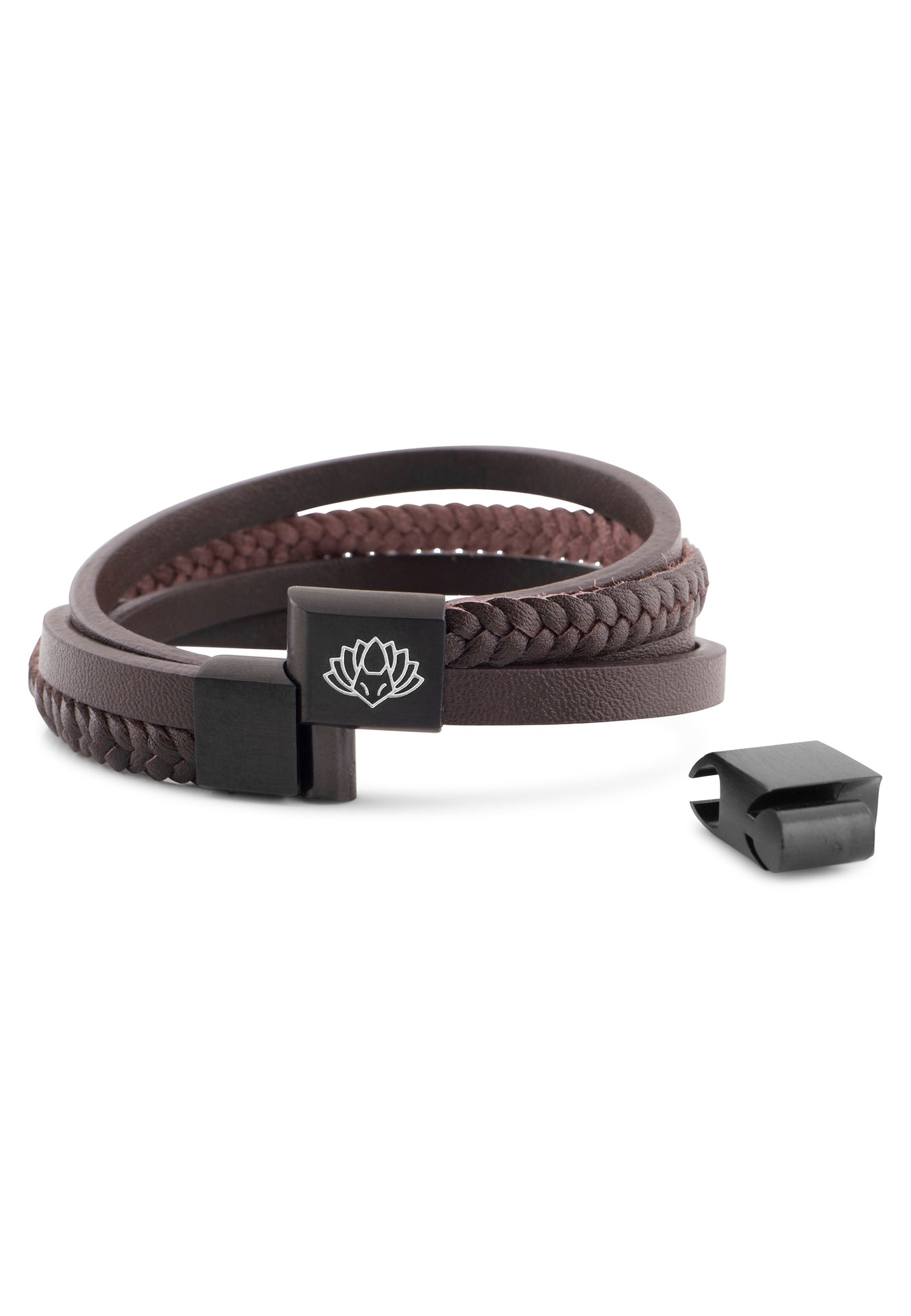 AK-B-PAT-02-Akitsune-Pathfinder-Synthetic-Leather-Bracelet-Matte-Black-Brown-Vegan