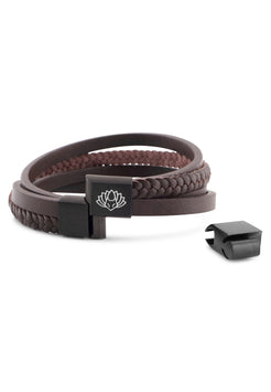 AK-B-PAT-02-Akitsune-Pathfinder-Synthetic-Leather-Bracelet-Matte-Black-Brown-Vegan