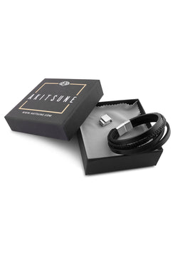 AK-B-PAT-03-Akitsune-Pathfinder-Synthetic-Leather-Bracelet-Silver-Black-Packaging