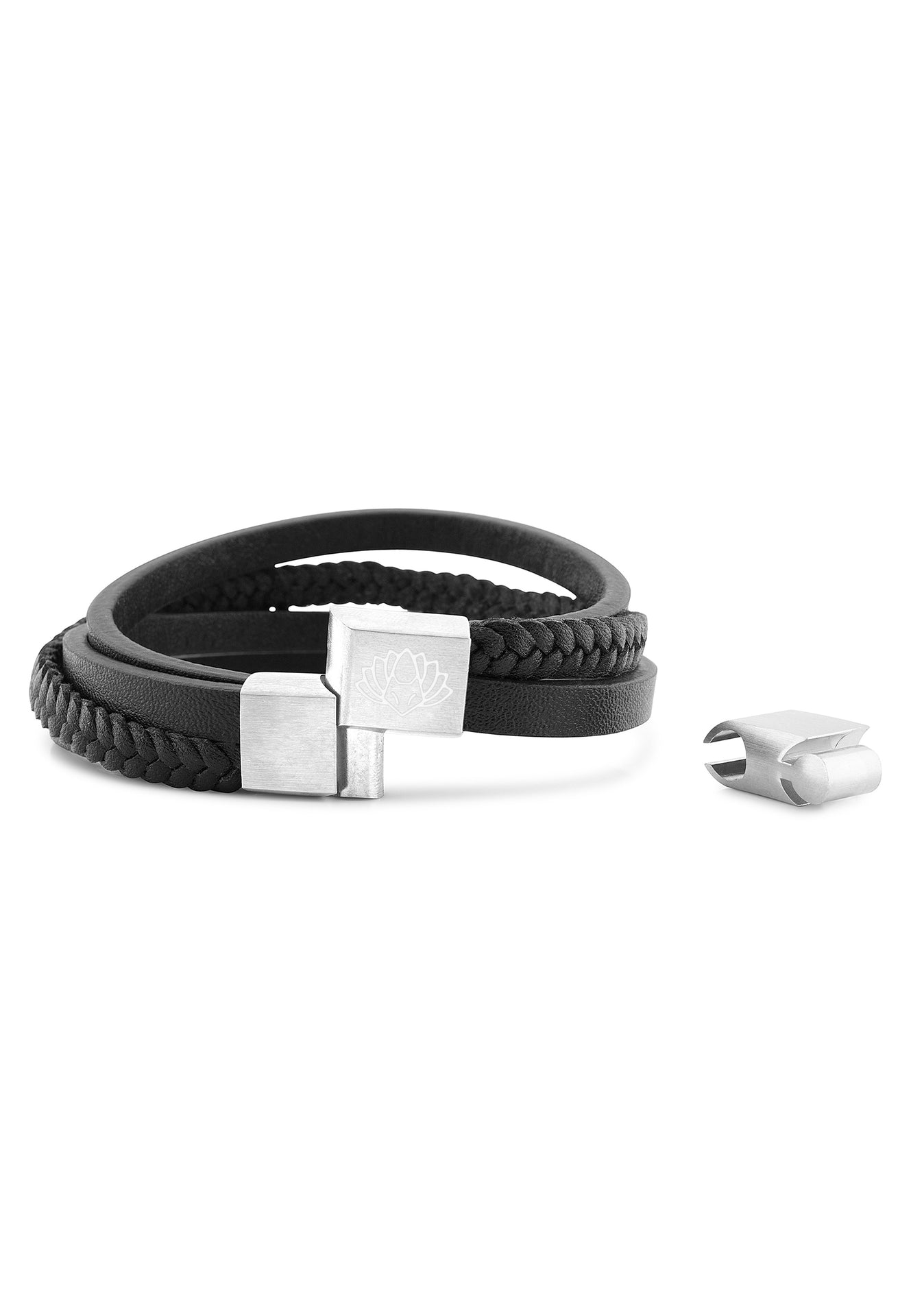 AK-B-PAT-03-Akitsune-Pathfinder-Synthetic-Leather-Bracelet-Silver-Black-Vegan