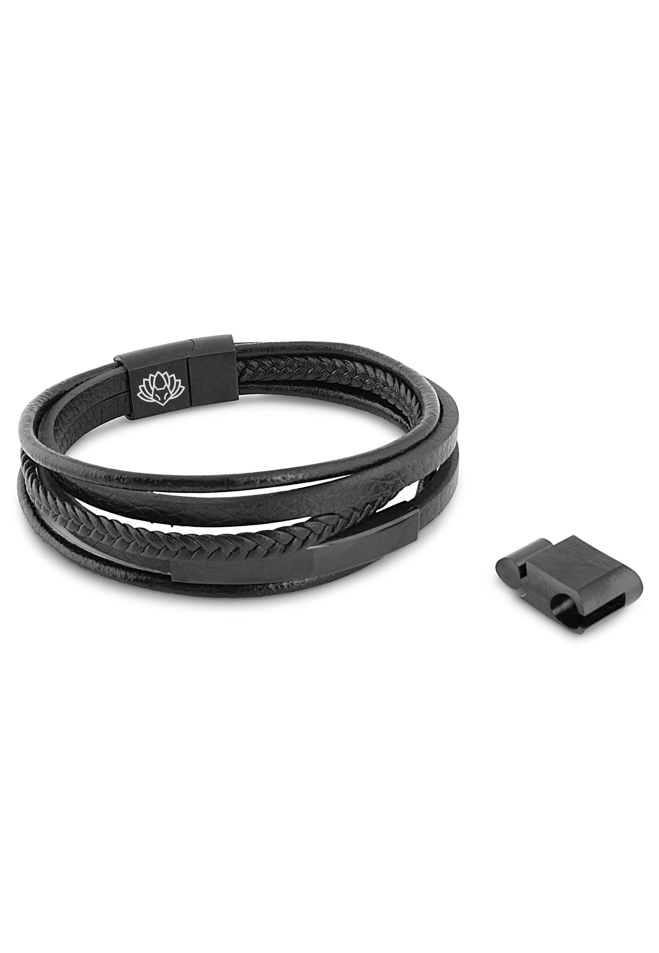 AK-B-PUN-01-Akitsune-Punisher-Synthetic-Leather-Bracelet-Matte-Black-Black-Back
