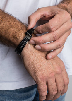 AK-B-PUN-01-Akitsune-Punisher-Synthetic-Leather-Bracelet-Matte-Black-Black-Model-2