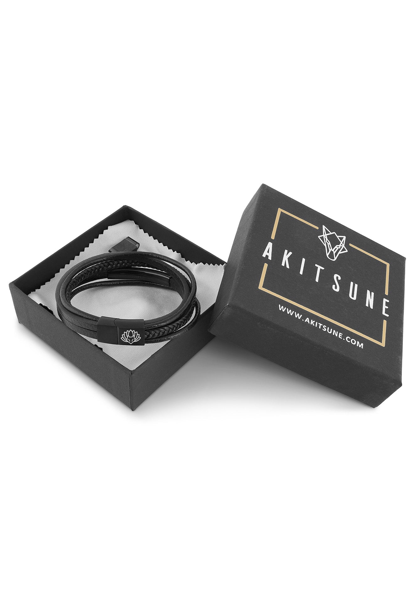 AK-B-PUN-01-Akitsune-Punisher-Synthetic-Leather-Bracelet-Matte-Black-Black-PackagingCDKloSmSFs39g