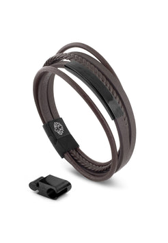 AK-B-PUN-02-Akitsune-Punisher-Synthetic-Leather-Bracelet-Matte-Black-Brown-2