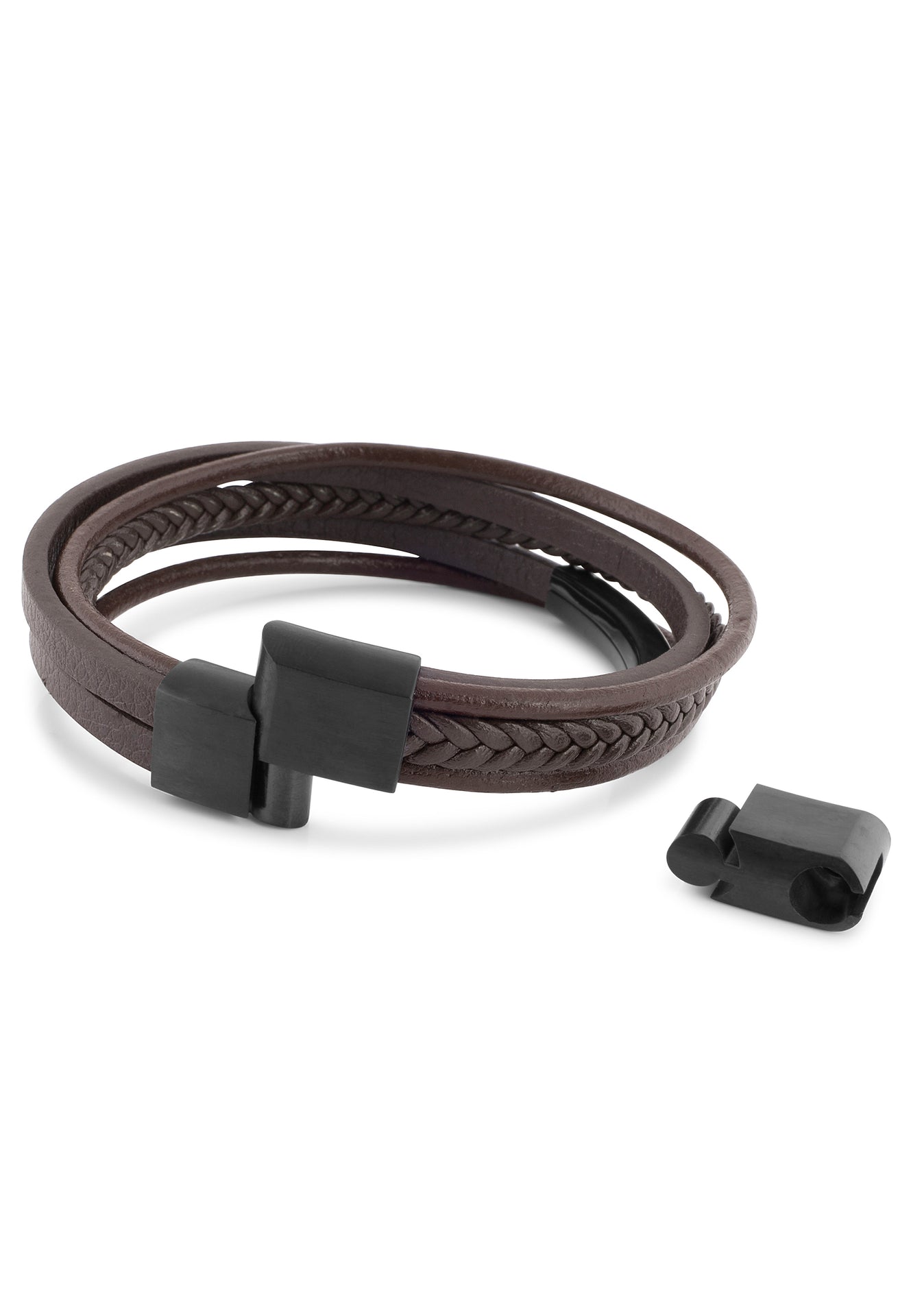 AK-B-PUN-02-Akitsune-Punisher-Synthetic-Leather-Bracelet-Matte-Black-Brown-Clasp