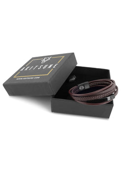 AK-B-PUN-02-Akitsune-Punisher-Synthetic-Leather-Bracelet-Matte-Black-Brown-Packaging
