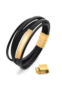 AK-B-PUN-03-Akitsune-Punisher-Synthetic-Leather-Bracelet-Gold-Black-Vegan