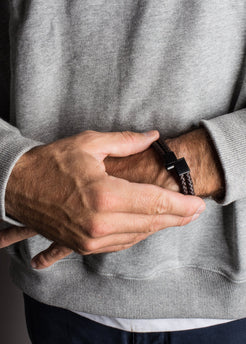 AK-B-SIM-04-Akitsune-Simplicitas-Leather-Bracelet-Matte-Black-Brown-Model