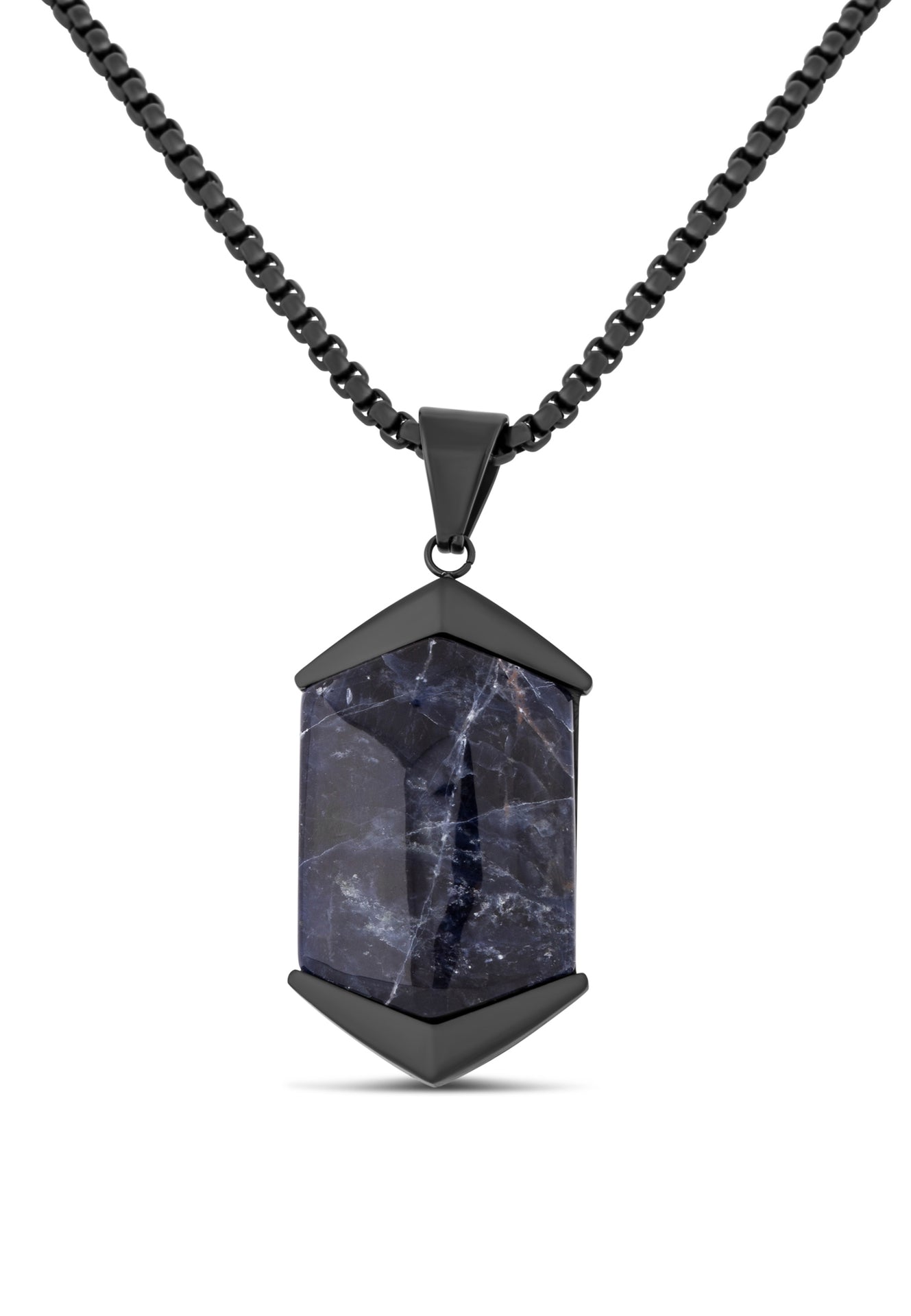 Akitsune-Abyssum-Pendant-Matte-Black-Blue-Vein-Stone