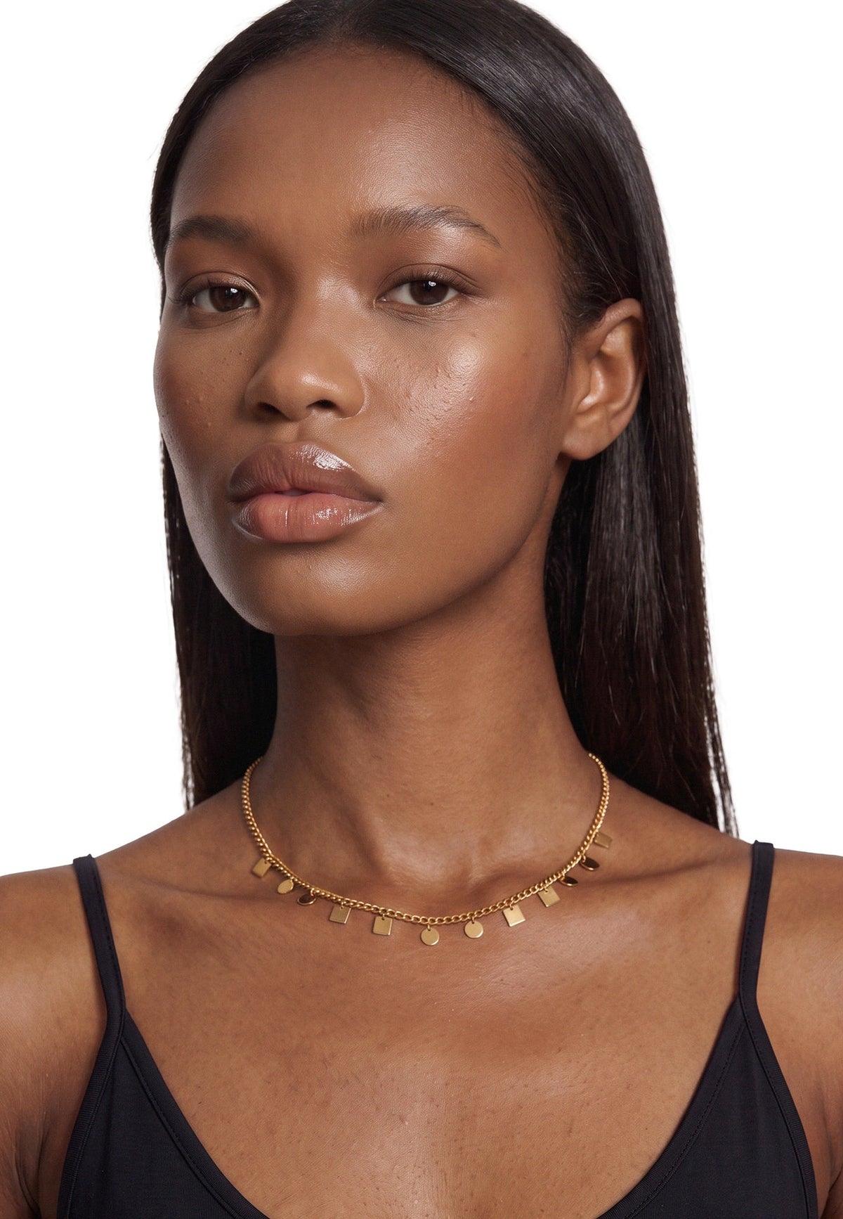 Akitsune Amity Necklace gold tone, worn by a model