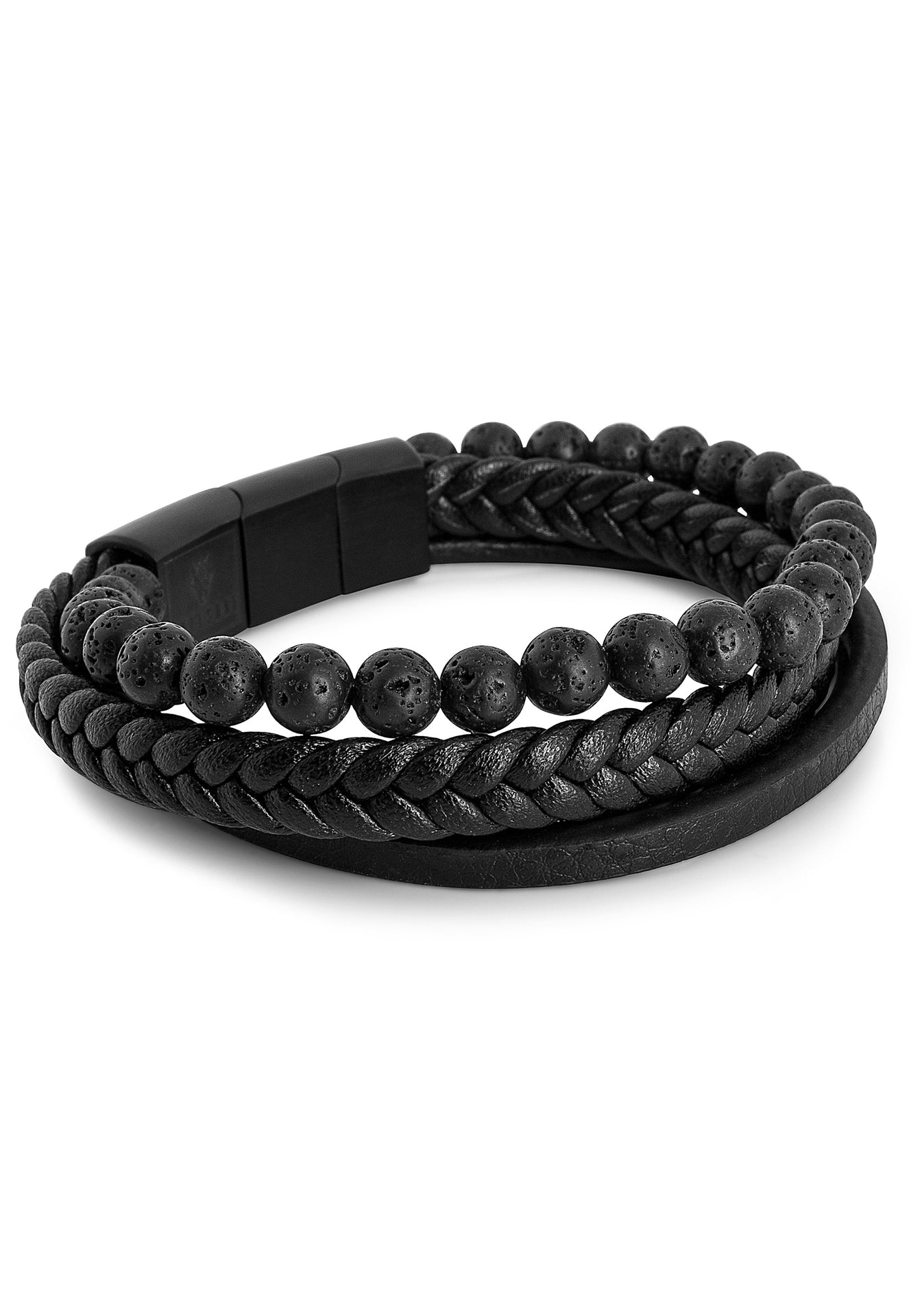 Akitsune-Bellum-Leather-Beaded-Bracelet-Matte-Black-Extended-Back