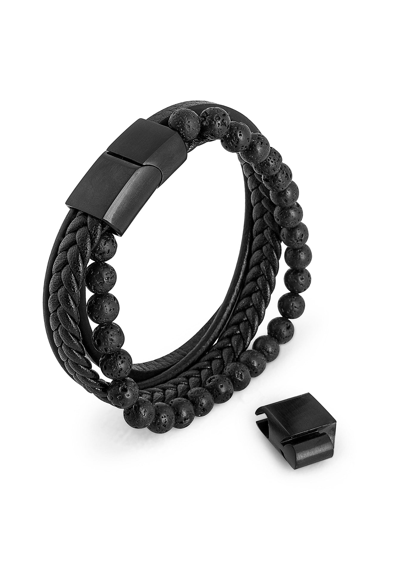 Akitsune-Bellum-Leather-Beaded-Bracelet-Matte-Black-Top