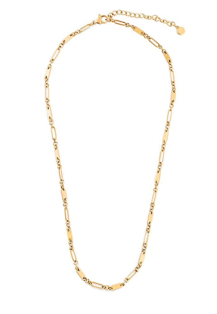 Gold chain necklace on a white background