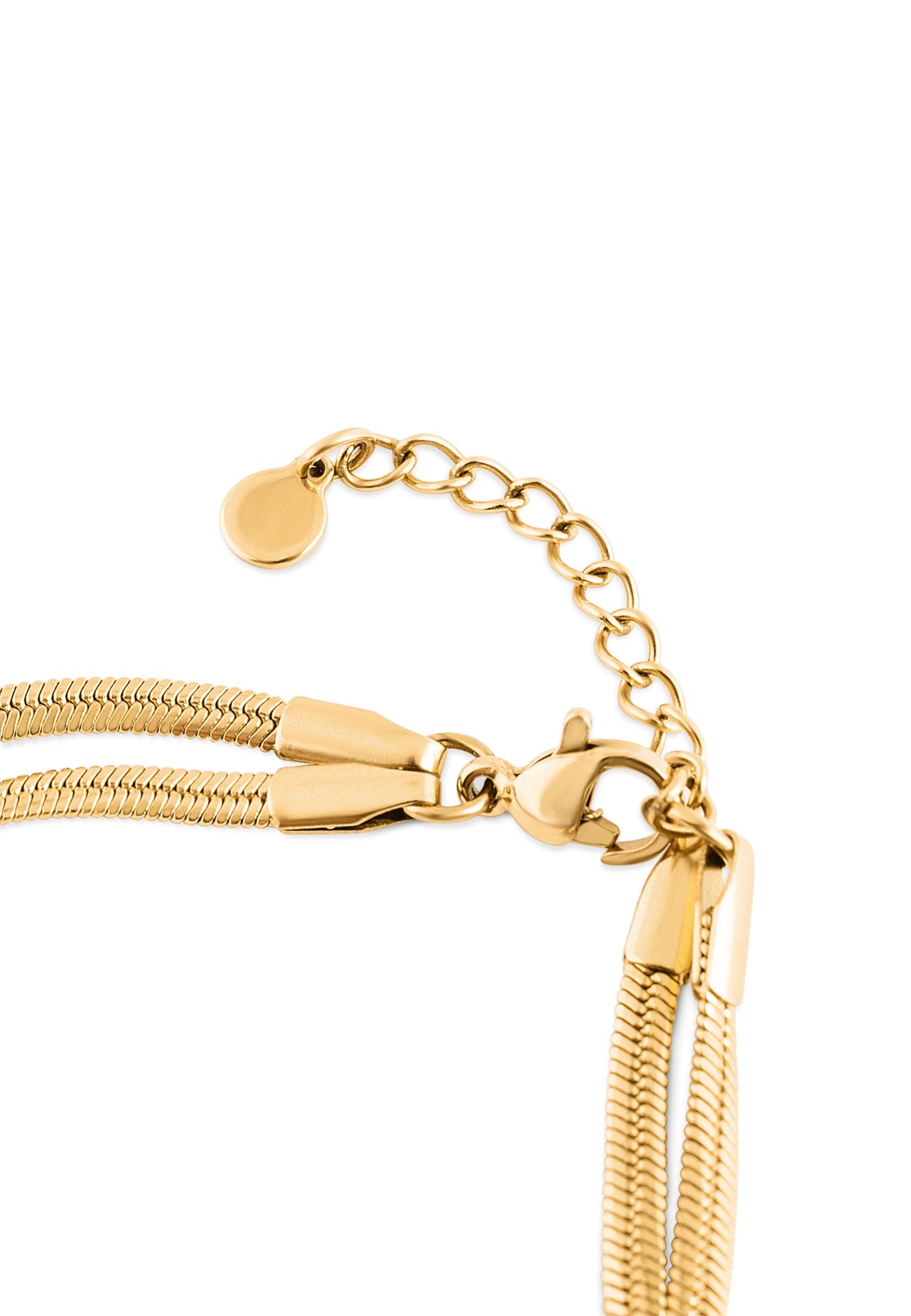 Gold bracelet with a clasp on a white background