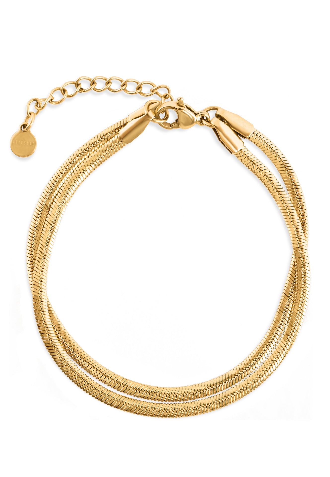 Gold bracelet with multiple chains on a white background