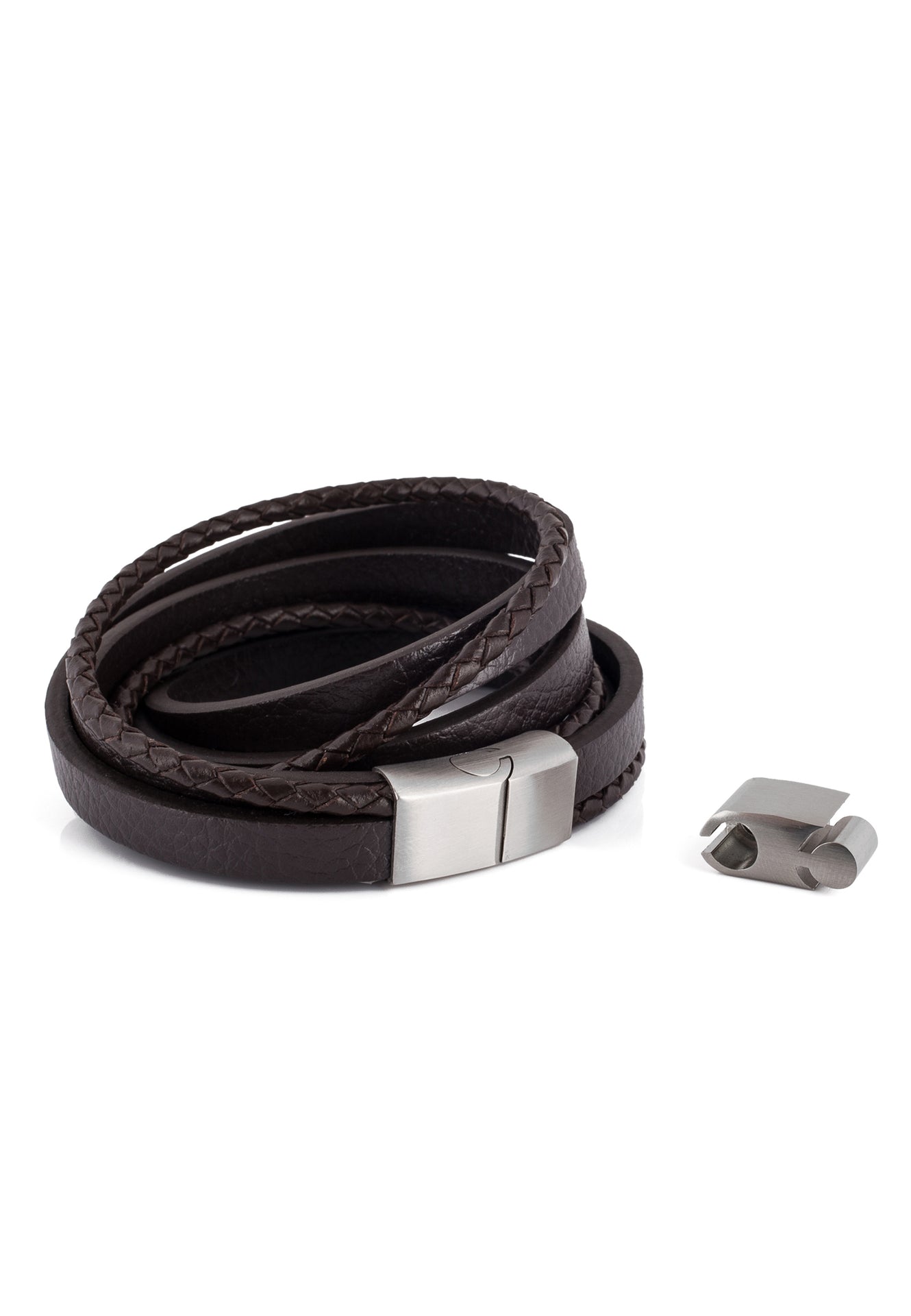 Akitsune-Dark-Matter-Synthetic-Leather-Bracelet-Silver-Brown-2