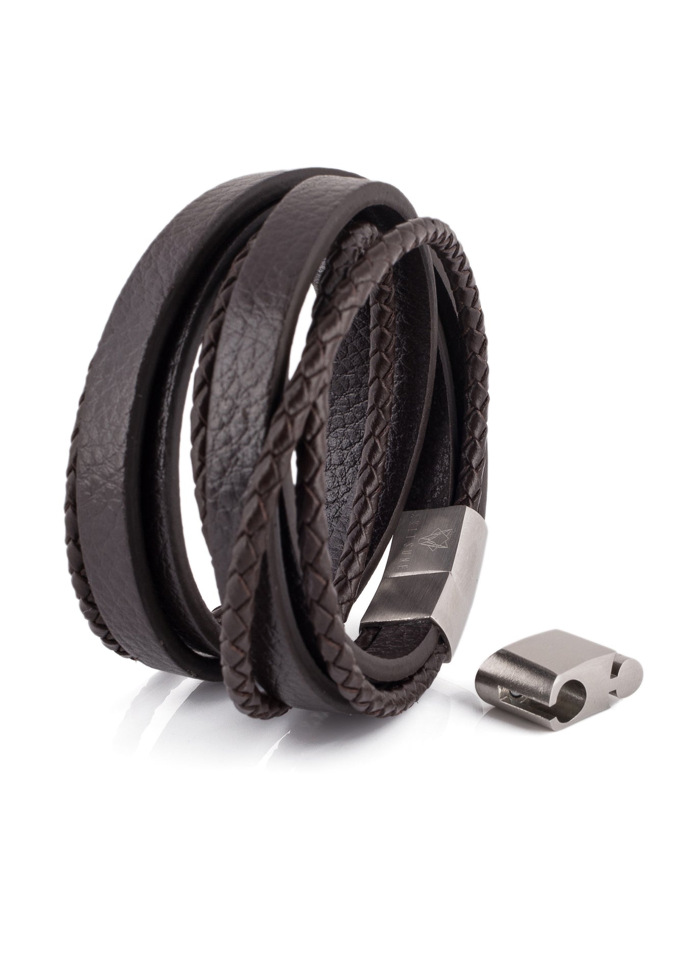 Akitsune-Dark-Matter-Synthetic-Leather-Bracelet-Silver-Brown-3