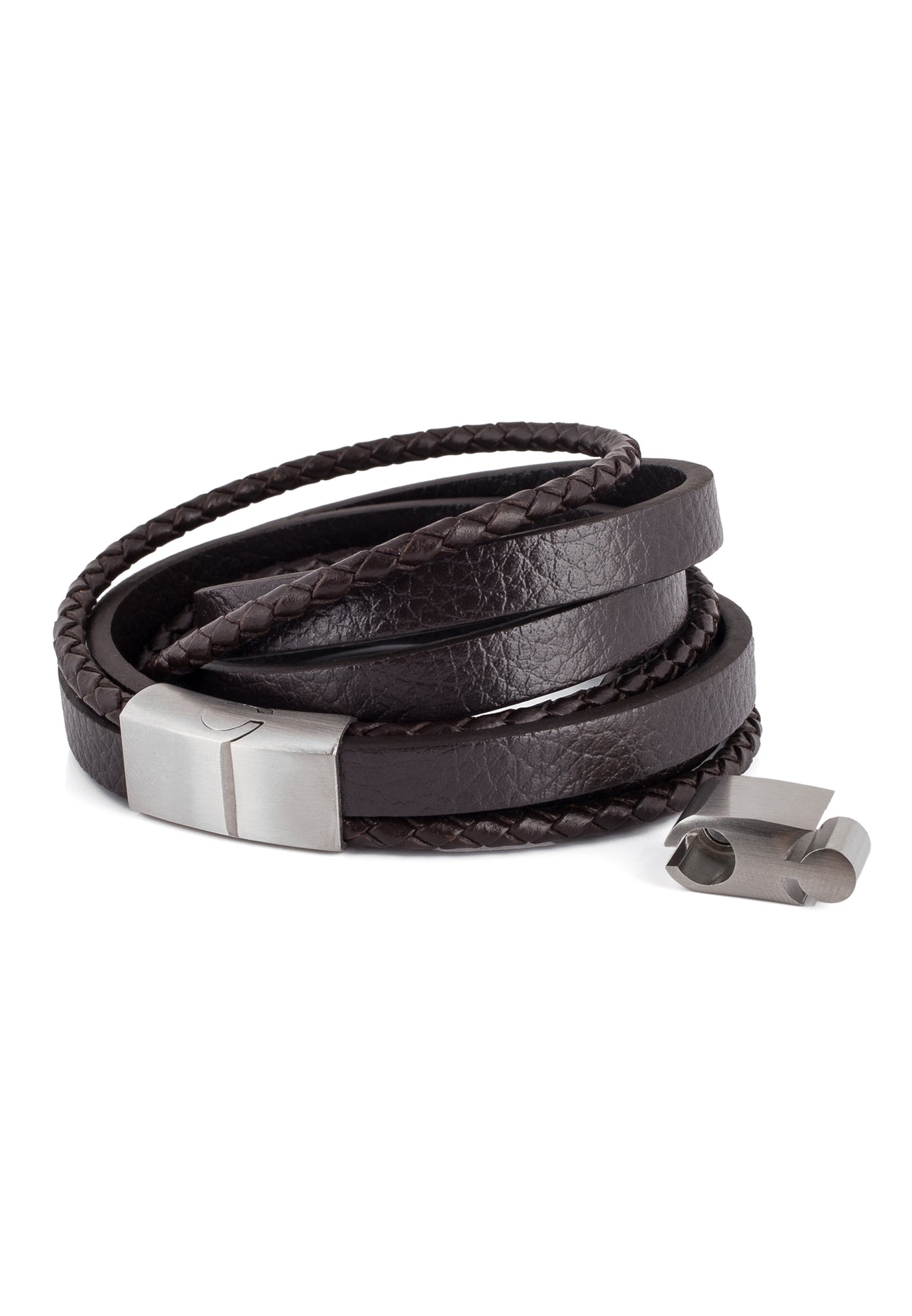 Akitsune-Dark-Matter-Synthetic-Leather-Bracelet-Silver-Brown