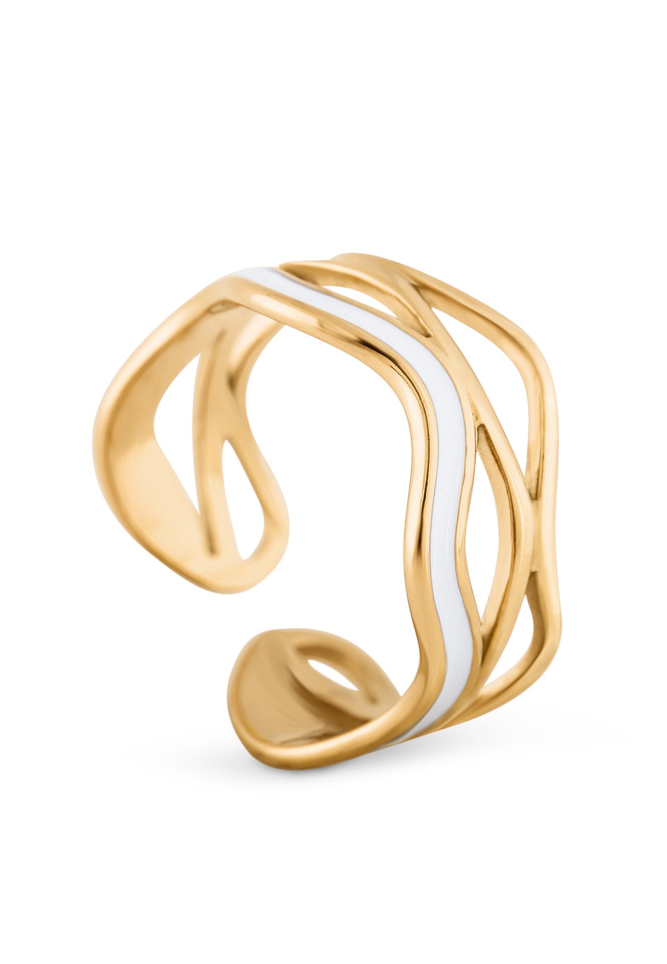 Gold and white open ring on a white background