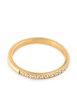 Gold ring with small diamonds on a white background