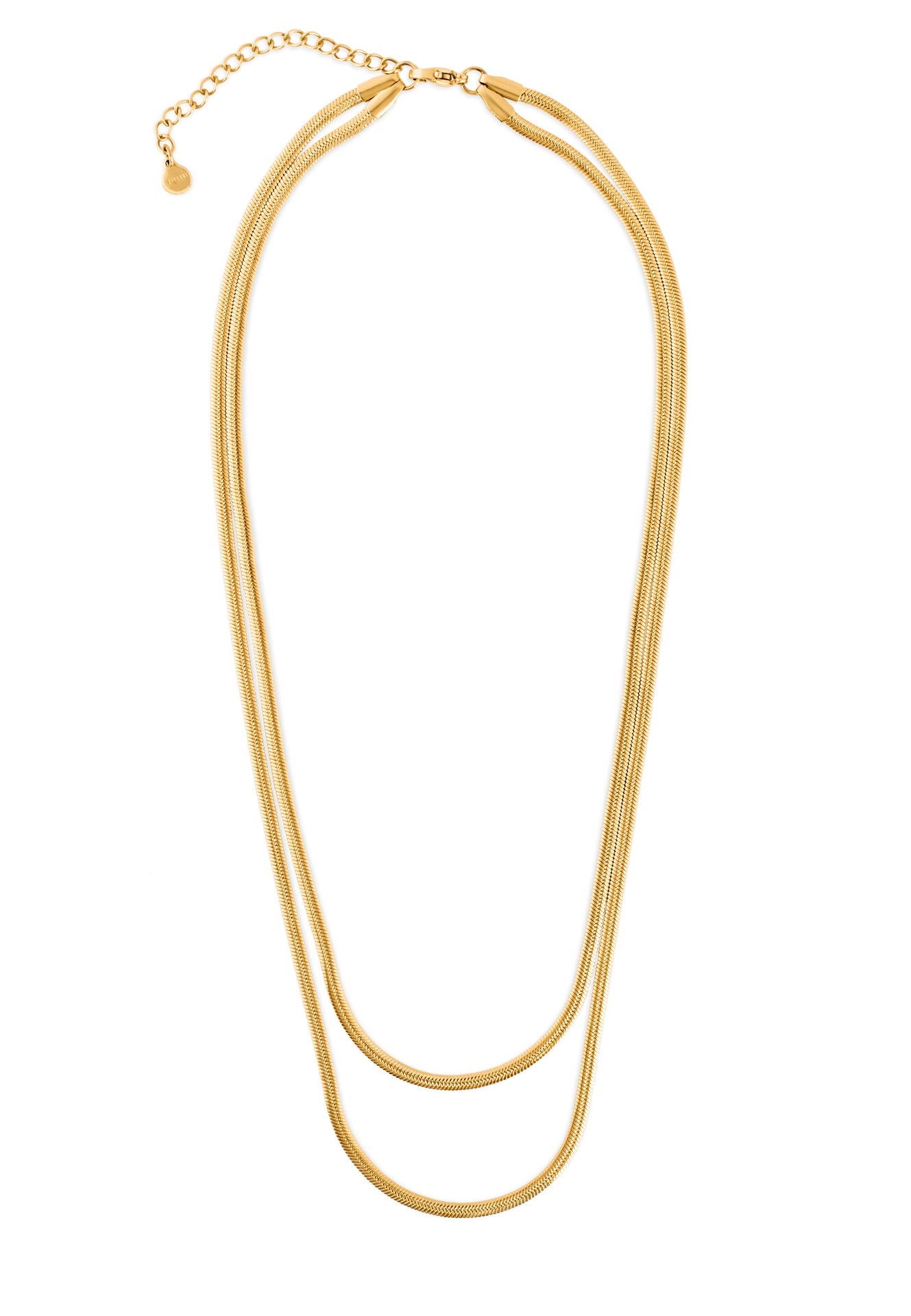 Gold necklace on a white background
