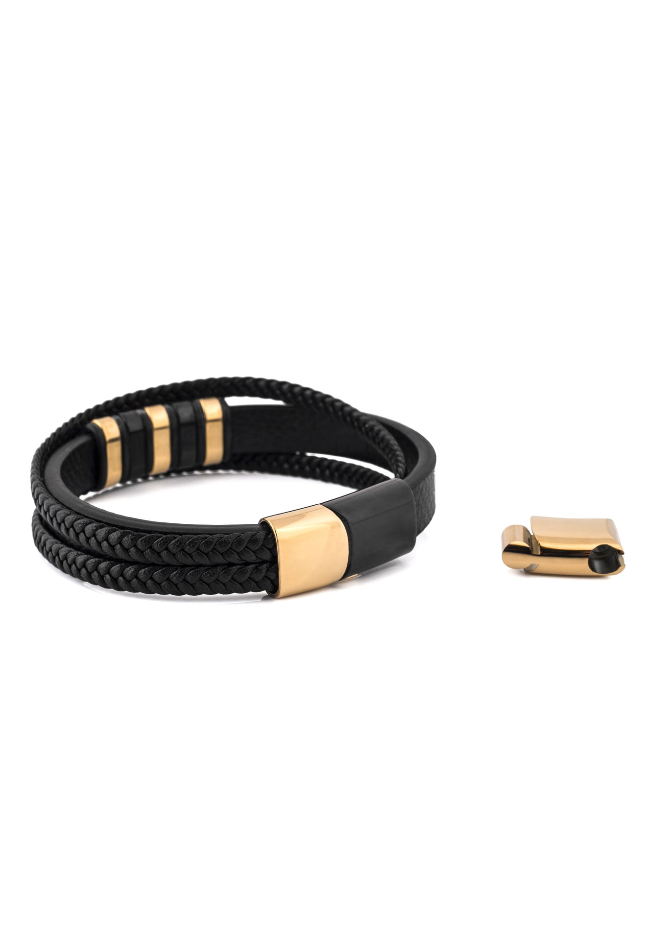Akitsune-Fabula-Leather-Bracelet-Black-Gold-Mens