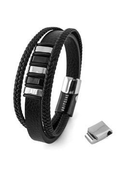 Akitsune-Fabula-Leather-Bracelet-Black-Silver-Mens-3