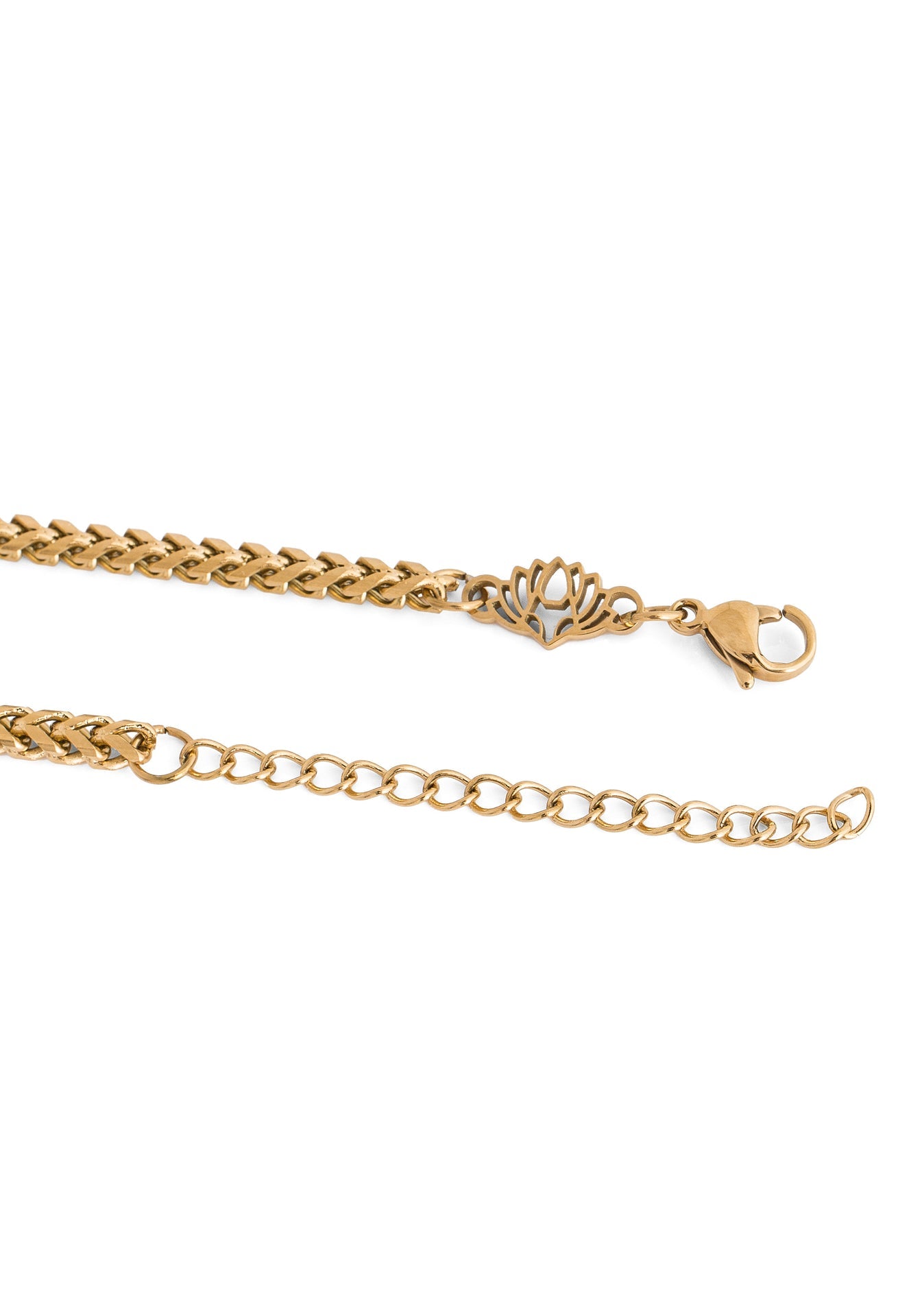 Gold chain bracelet on a white background