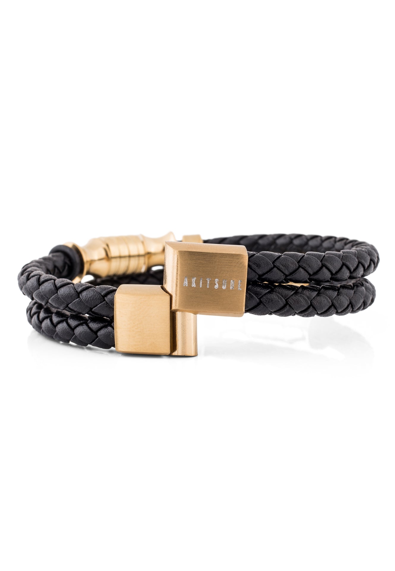 Akitsune-Gracilitas-Leather-Bracelet-Gold-Black-Magnetic-Clasp