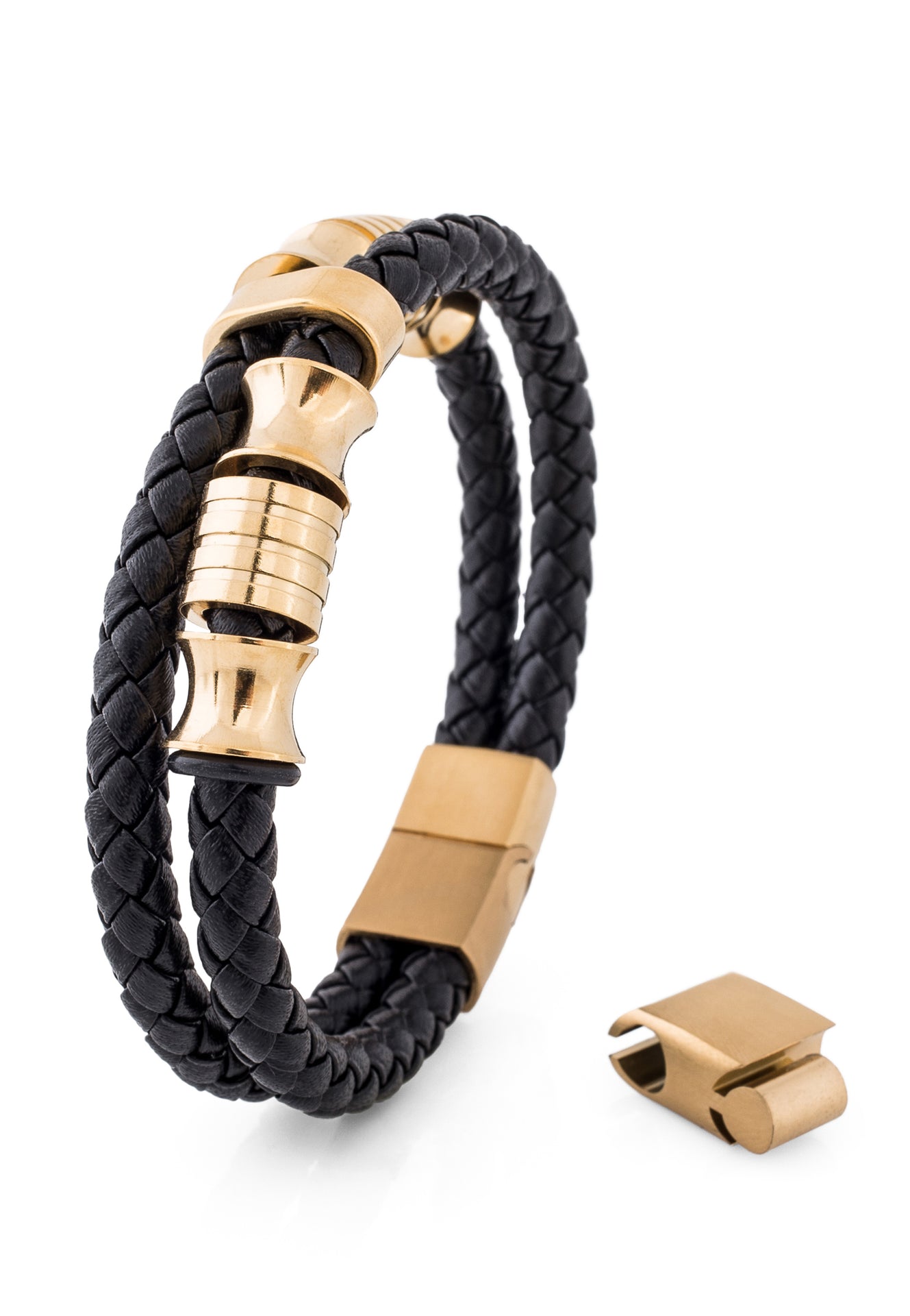 Akitsune-Gracilitas-Leather-Bracelet-Gold-Black