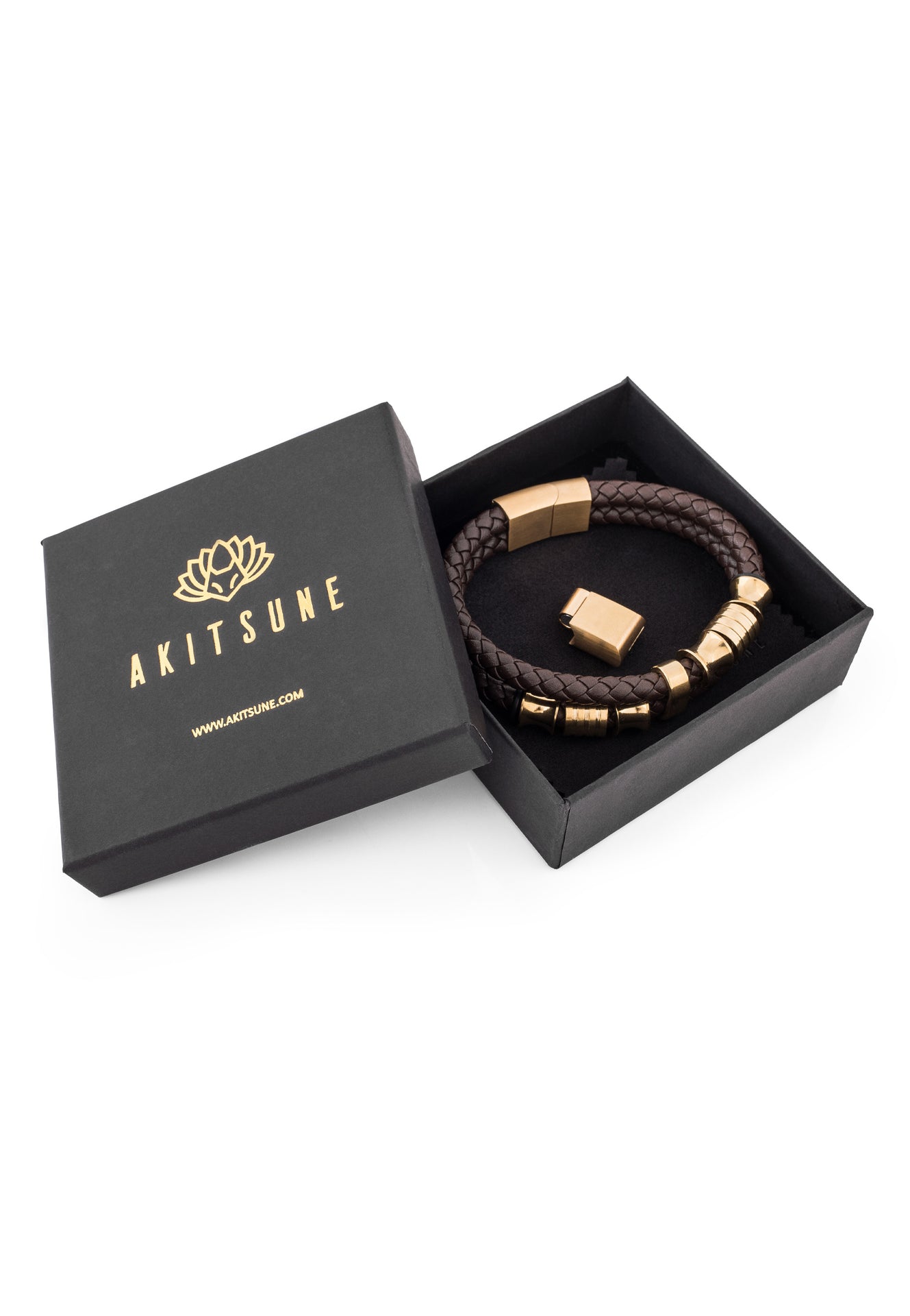 Akitsune-Gracilitas-Leather-Bracelet-Gold-Brown-Open-2