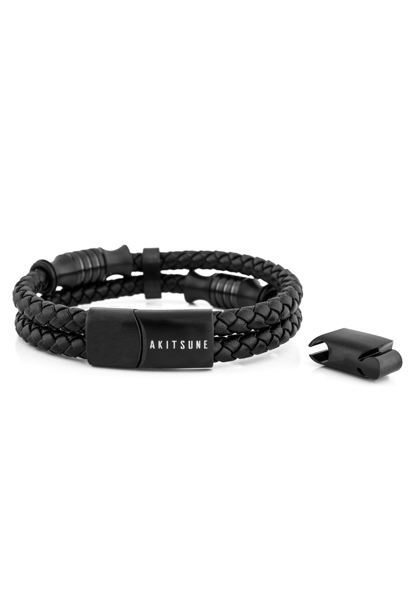 Akitsune-Gracilitas-Leather-Bracelet-Matte-Black-Black-Magnetic-Clasp