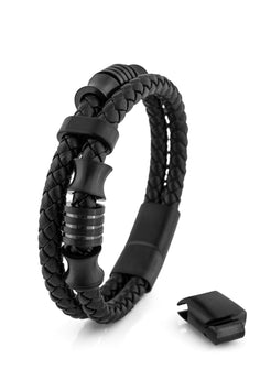 Akitsune-Gracilitas-Leather-Bracelet-Matte-Black-Black-Mens