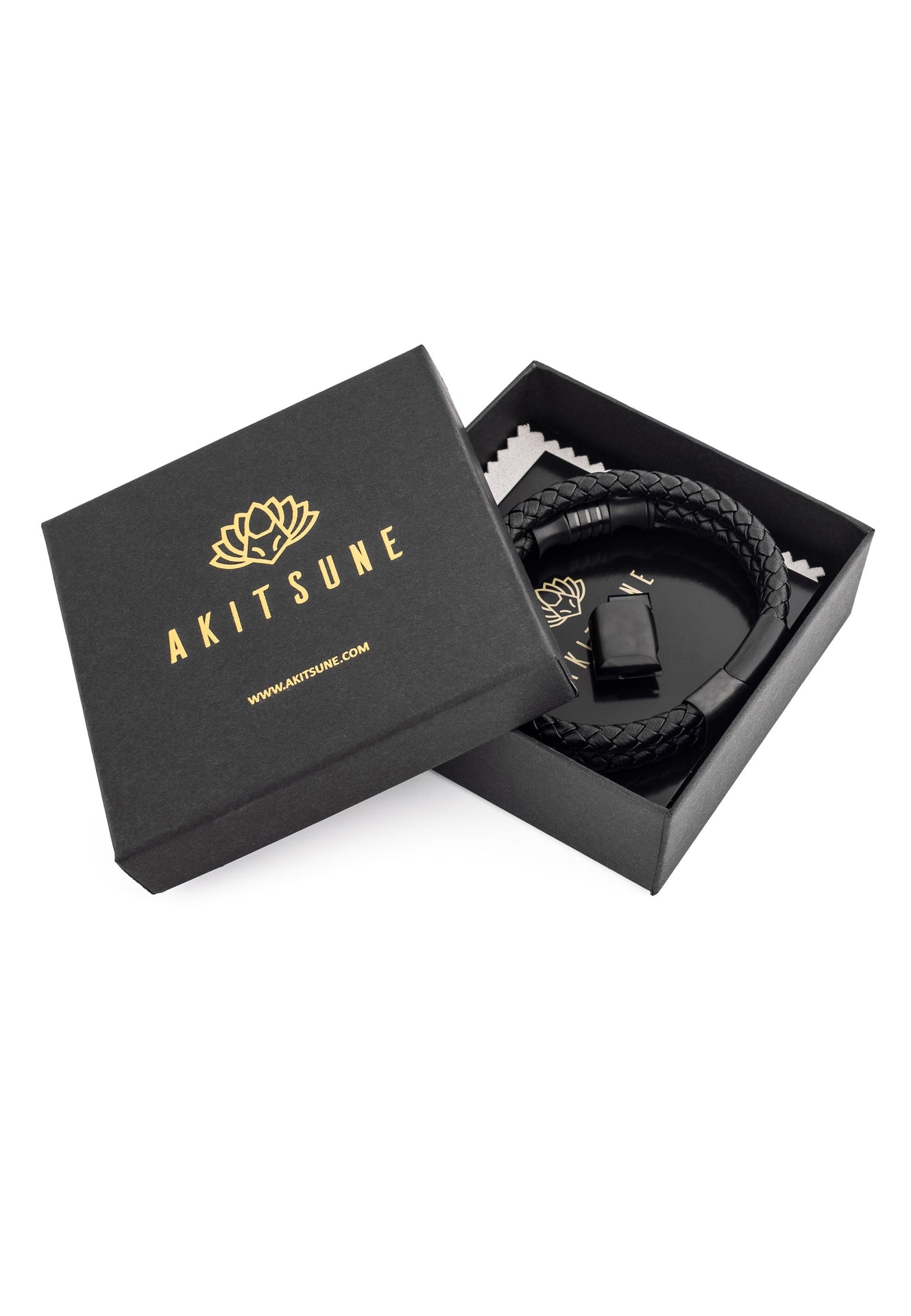 Akitsune-Gracilitas-Leather-Bracelet-Matte-Black-Black-Open