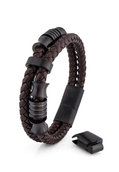 Akitsune-Gracilitas-Leather-Bracelet-Matte-Black-Brown-Open-Magnetic