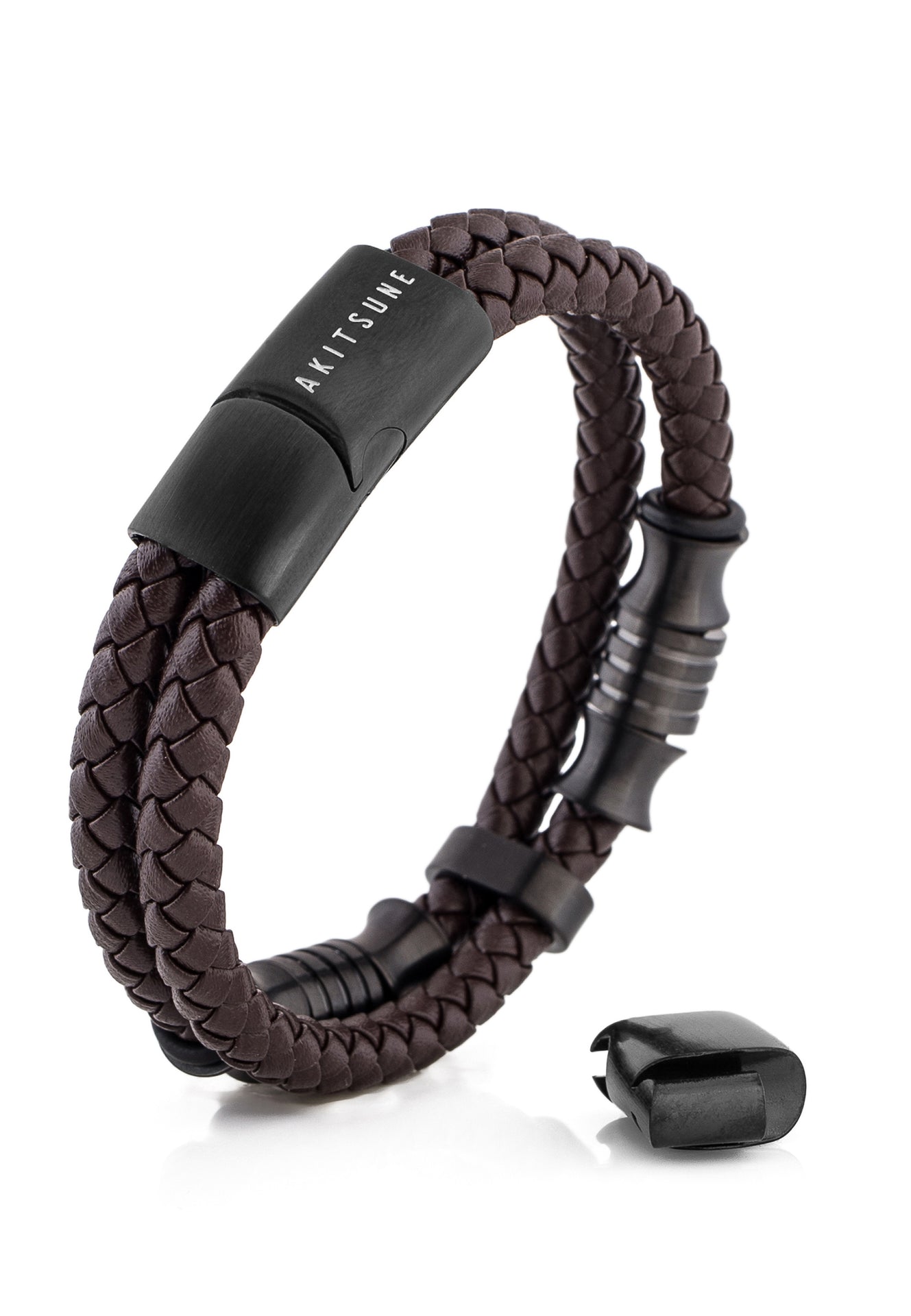 Akitsune-Gracilitas-Leather-Bracelet-Matte-Black-Brown-Side