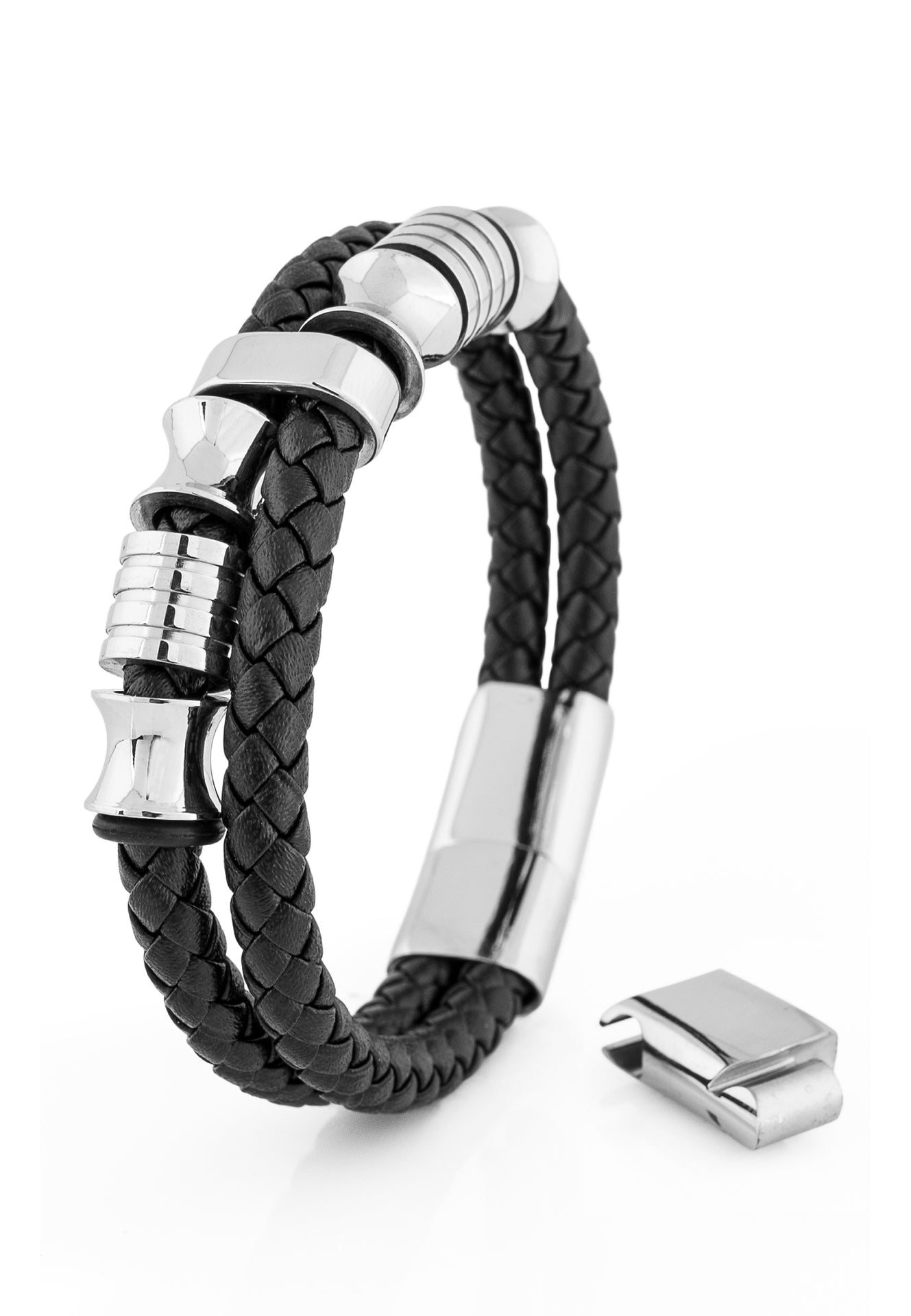 Akitsune-Gracilitas-Leather-Bracelet-Silver-Black-Magnetic-2