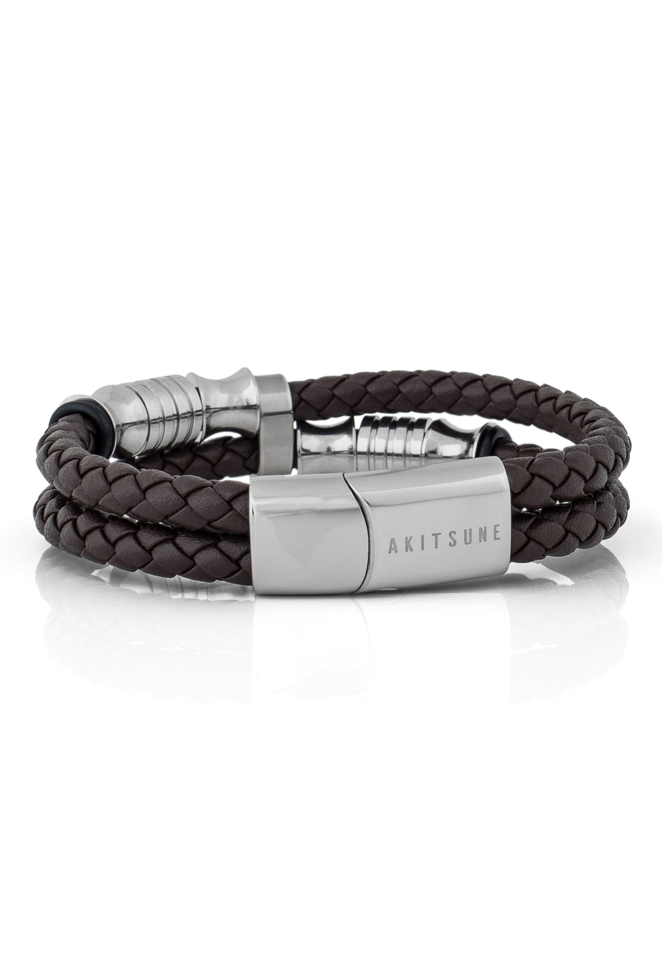 Akitsune-Gracilitas-Leather-Bracelet-Silver-Brown