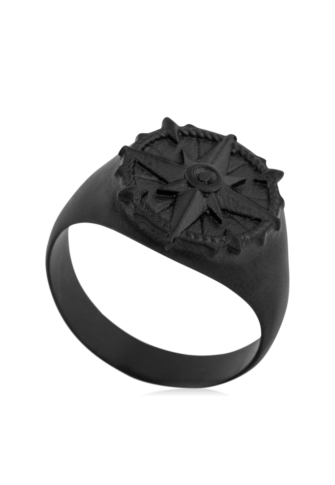 Akitsune-Guidance-Compass-Ring-Matte-Black-Nautical-Sea-Map