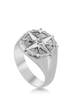 Akitsune-Guidance-Compass-Signet-Ring-Silver-Men-Jewelry-Nautical