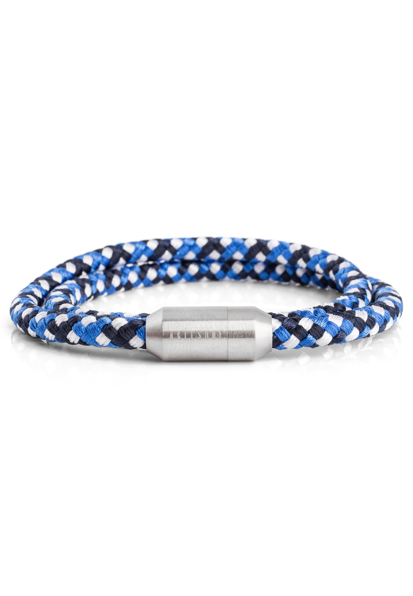 Akitsune-Mare-Nylon-Bracelet-Matte-Silver-Blue-White-Front